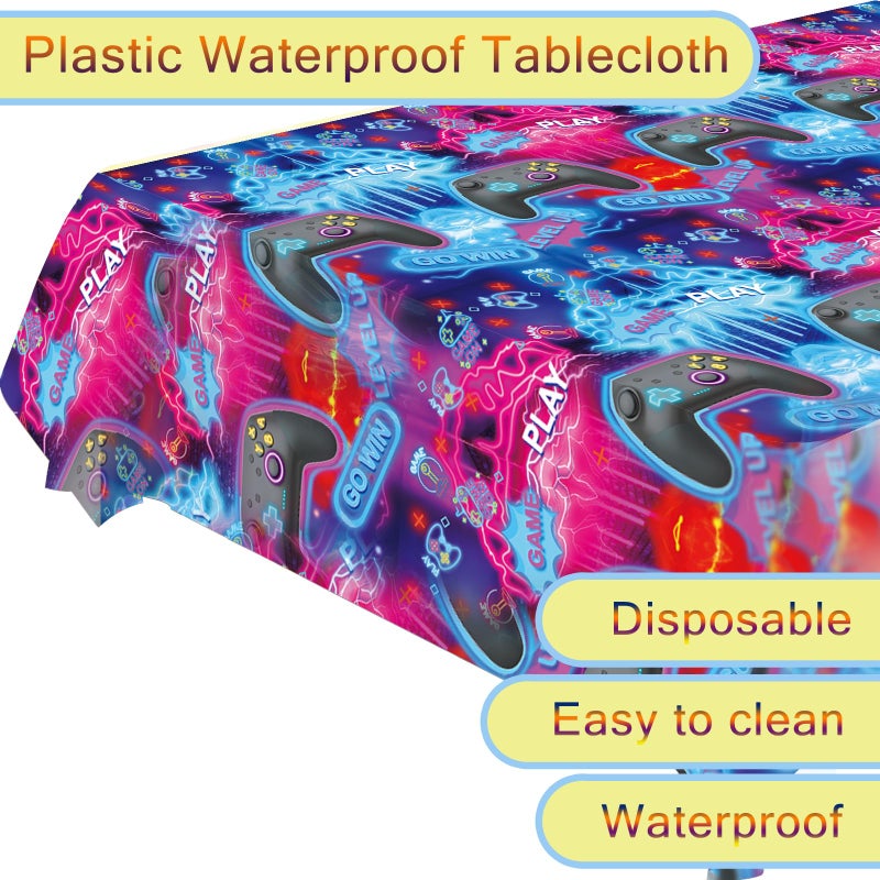 Idealmuzik 3pcs Video Game Tablecloth, Game Theme Birthday Decorations Supplies, Plastic Tablecloth, Rectangular Racetrack Tablecloth, Gamer TableCovers for Kids, 54 x 108 Inch - Image 3